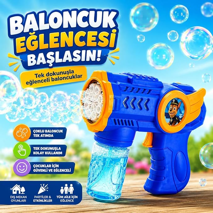 GRYLN Pilli Köpük Tabancası Otomatik Baloncuk Makinesi Bubble Gun Bol Köpük Üreten Sızdırmaz Tasarım