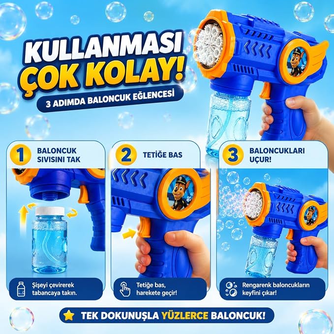 GRYLN Pilli Köpük Tabancası Otomatik Baloncuk Makinesi Bubble Gun Bol Köpük Üreten Sızdırmaz Tasarım