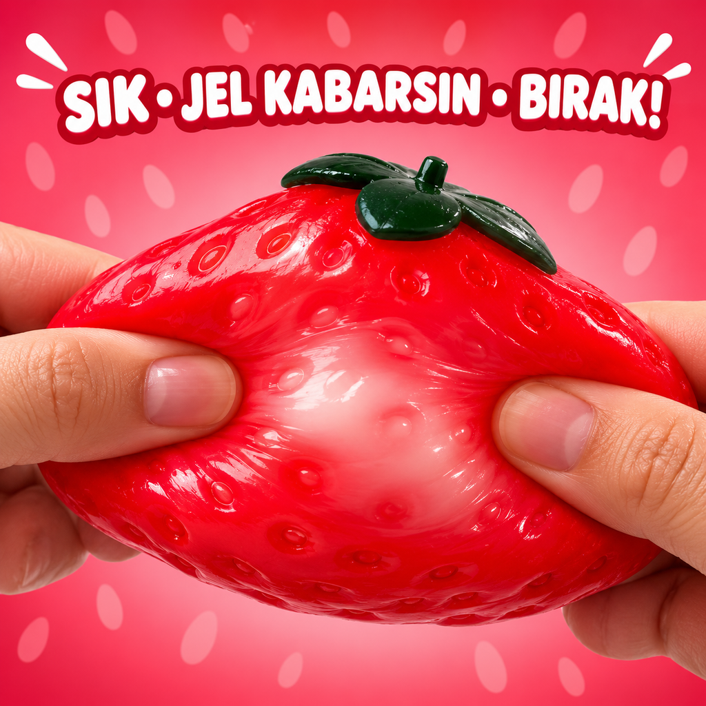 Çilek Squishy Sıkma Oyuncağı, Beyaz Jel Dolgulu Yumuşak TPR Fidget Stres Oyuncağı, Esnek ve Şekil Alan Sevimli Çilek Tasarımı, 1 Adet