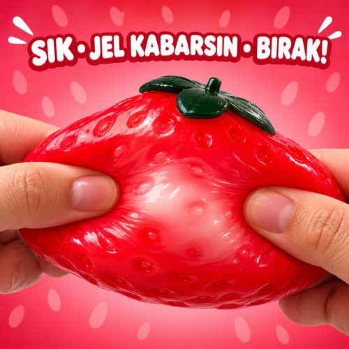 Çilek Squishy Sıkma Oyuncağı, Beyaz Jel Dolgulu Yumuşak TPR Fidget Stres Oyuncağı, Esnek ve Şekil Alan Sevimli Çilek Tasarımı, 1 Adet