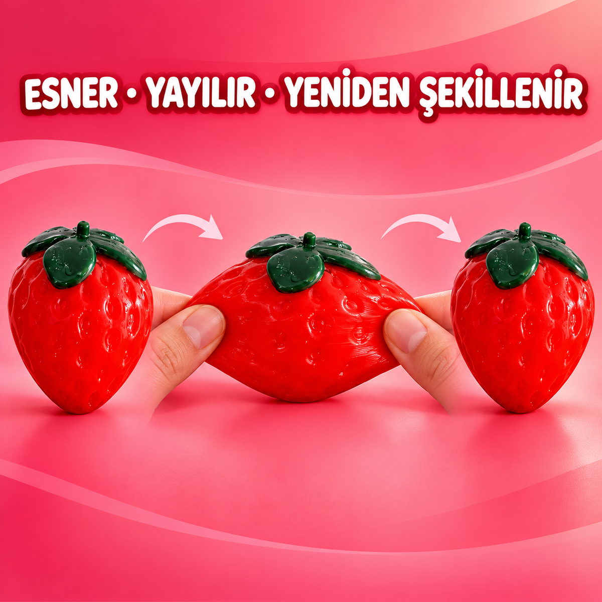 Çilek Squishy Sıkma Oyuncağı, Beyaz Jel Dolgulu Yumuşak TPR Fidget Stres Oyuncağı, Esnek ve Şekil Alan Sevimli Çilek Tasarımı, 1 Adet