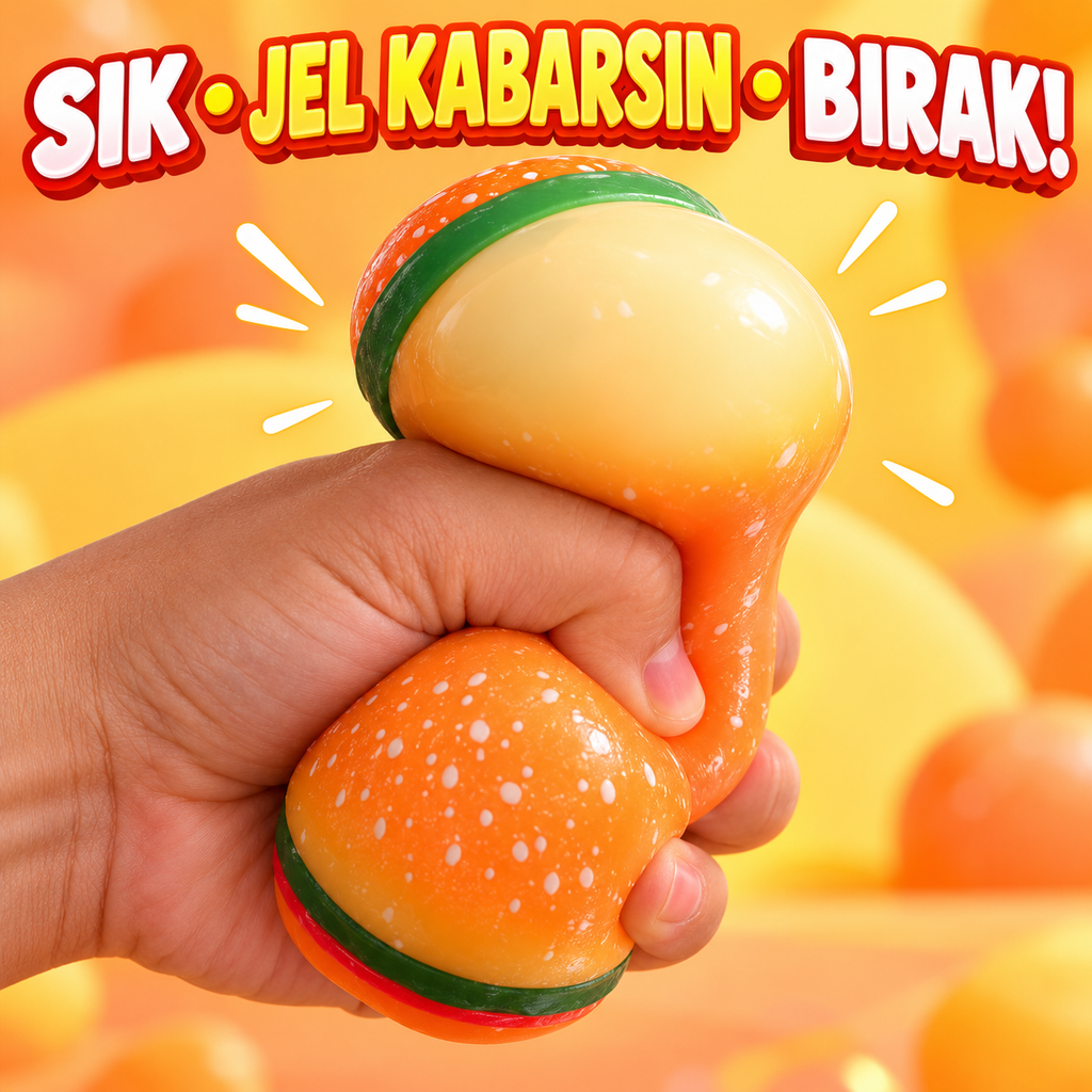 Hamburger Squishy Oyuncak – Beyaz Jel Dolgulu, TPR Esnek Sıkılabilir Fidget ve Duyusal Oyuncak, Yumuşak Hamburger Tasarımlı, 1 Adet