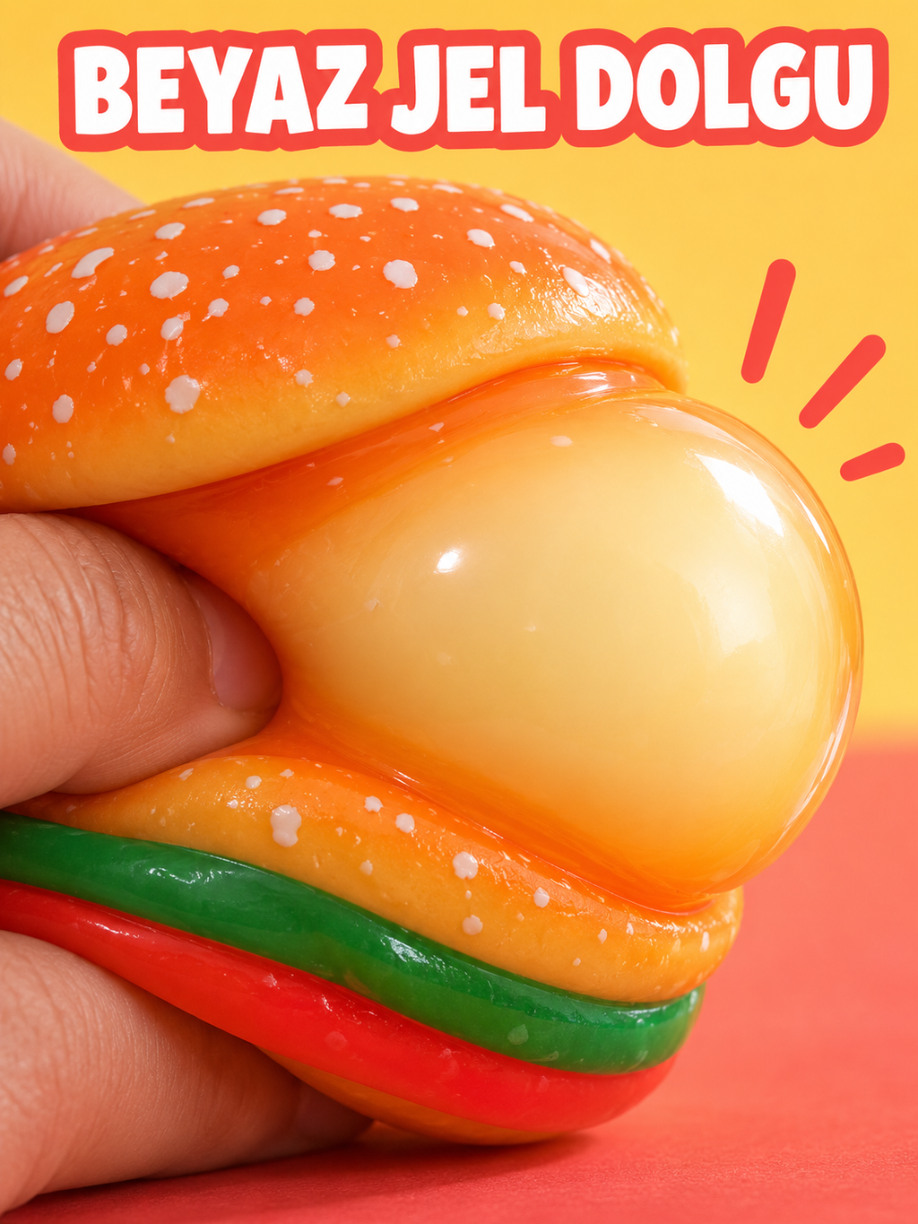 Hamburger Squishy Oyuncak – Beyaz Jel Dolgulu, TPR Esnek Sıkılabilir Fidget ve Duyusal Oyuncak, Yumuşak Hamburger Tasarımlı, 1 Adet