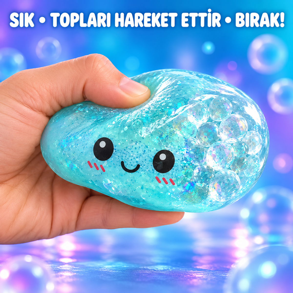Çin Mantısı Squishy Oyuncak – Şeffaf TPR Kabuklu, İçinde Hareket Eden Minik Toplar ve Simli Sıkma Oyuncağı, Yumuşak Fidget Stres Oyuncağı, Karışık Renk 1 Adet