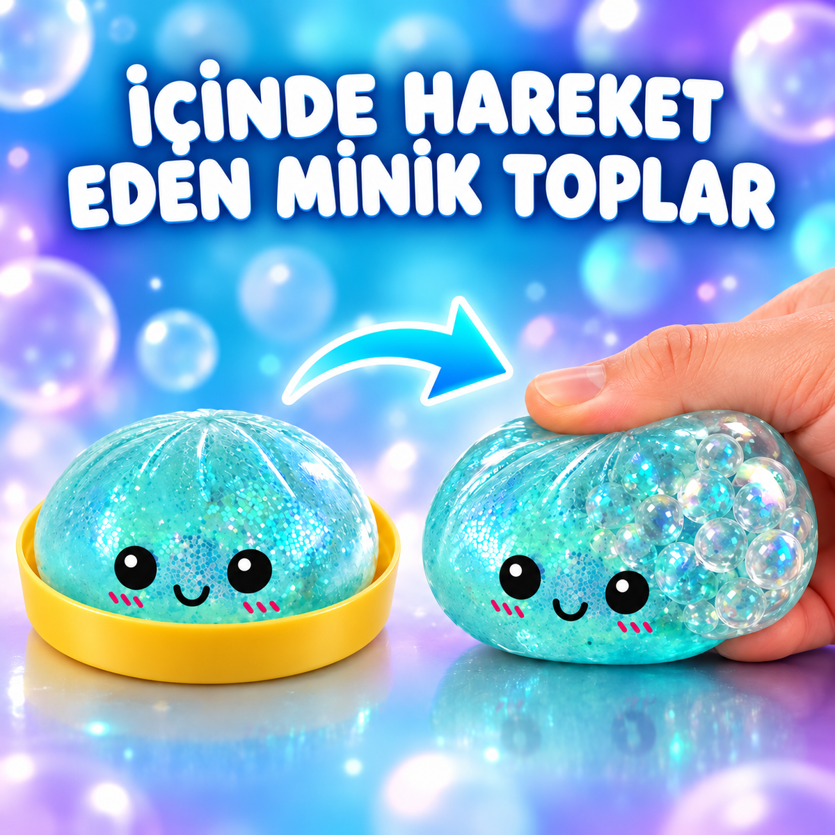 Çin Mantısı Squishy Oyuncak – Şeffaf TPR Kabuklu, İçinde Hareket Eden Minik Toplar ve Simli Sıkma Oyuncağı, Yumuşak Fidget Stres Oyuncağı, Karışık Renk 1 Adet